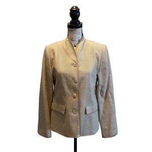 Pendleton Tweed Suit Jacket Blazer Beige Tan Size 8 Wool Silk Workwear
